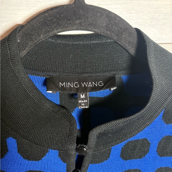 Ming Wang Blue Cape Sweater Geometric Abstract Print‎ Art to Wear Elegant Cozy - Picture 6 of 7